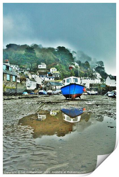 Polperro Reflections At Low Tide. Print by Neil Mottershead