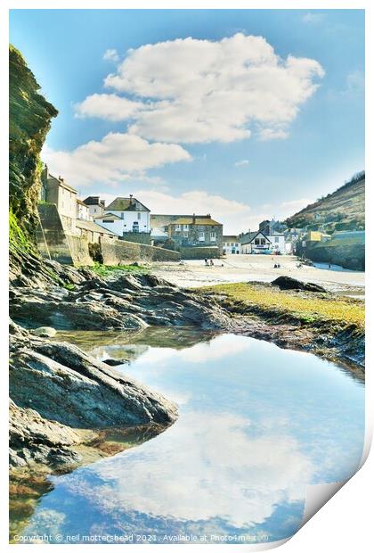 Cloud Reflections At Port Isaac, Cornwall. Print by Neil Mottershead