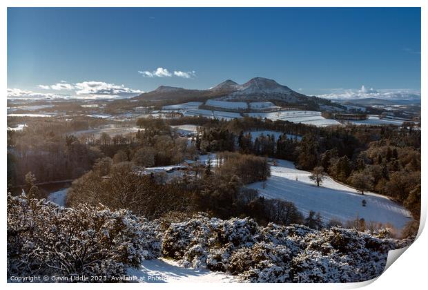 Scotts View, Scottish Borders, in the snow Print by Gavin Liddle