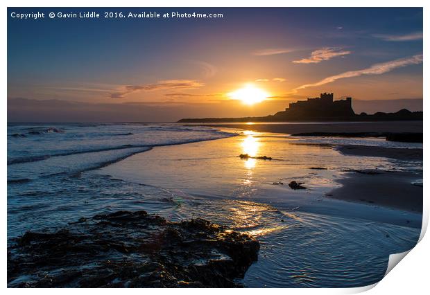 Sunrise at Bamburgh Castle Print by Gavin Liddle