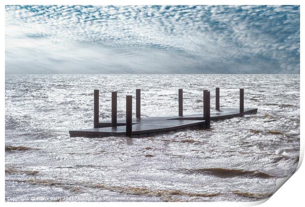 Flooded bathing pier on Hjerting public beach promenade in Esbje Print by Frank Bach