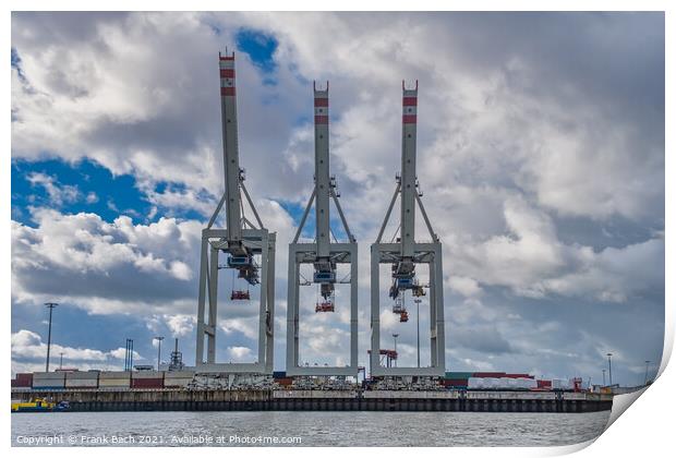 Container cranes in Hamburg harbor, Germany Print by Frank Bach