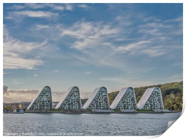 The wave boelgen iconic modern apartments in Vejle, Denmark Print by Frank Bach