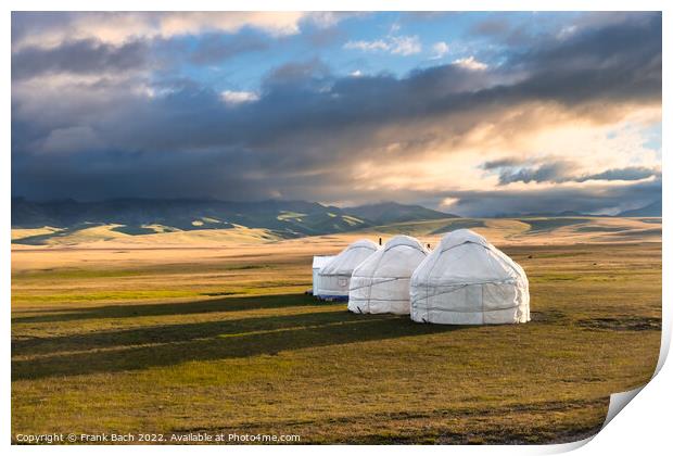 Traditional Yurt camp at the Son Kul lake plateau in Kyrgyztan Print by Frank Bach
