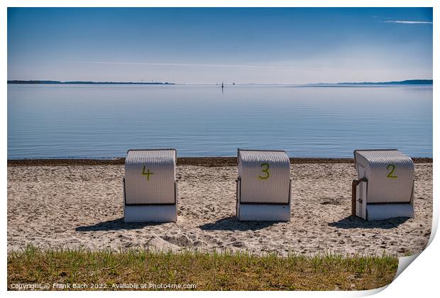Beach chairs in Flensburg fjord between Denmark and Germany Print by Frank Bach