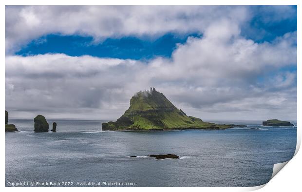 Tindholmur island seen from Vagar at the Faroe Islands Print by Frank Bach