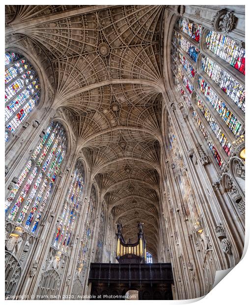 King's College chapel interior ceiling in Cambridge, England Print by Frank Bach