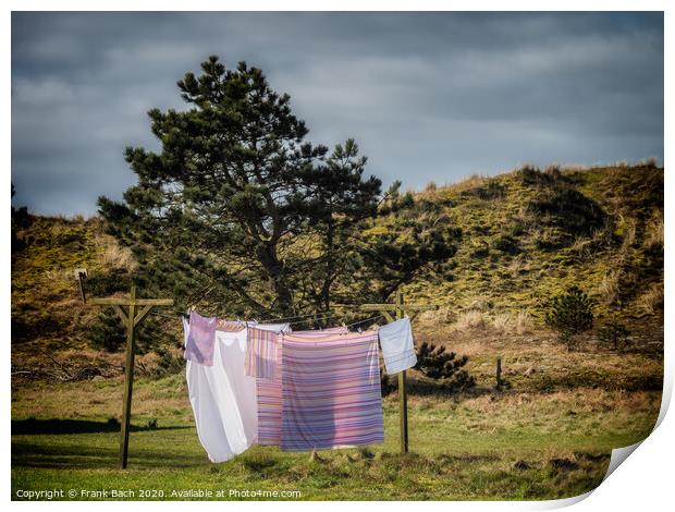 Washing hanging to dry on Mandoe island in the wadden sea, Esbjerg Denmark Print by Frank Bach
