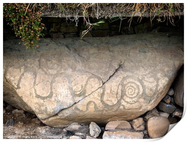 Knowth Neolithic Mound, Kerbstone with spirals and lozenges, Ireland Print by Frank Bach