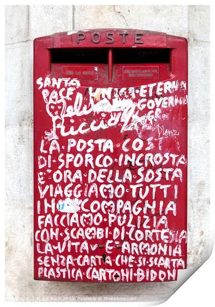 Old red postbox decorated with grafitti Print by Frank Bach