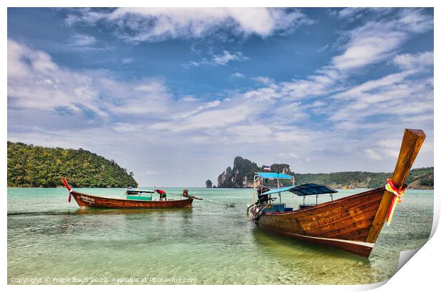Longboats on Phi Phi Island  Thailand Print by Frank Bach
