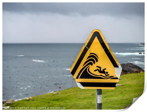 Dangerous waves warning sign, Ireland Print by Frank Bach