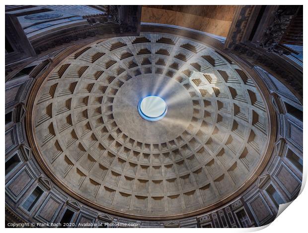 Pantheon roof in Rome with sunrays, Italy Print by Frank Bach