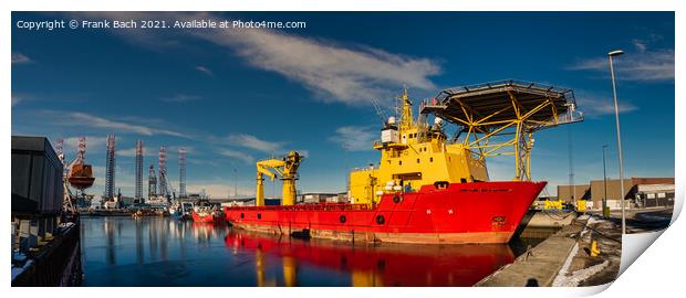 Rescue oil and wind service ship in Esbjerg harbor, Denmark Print by Frank Bach