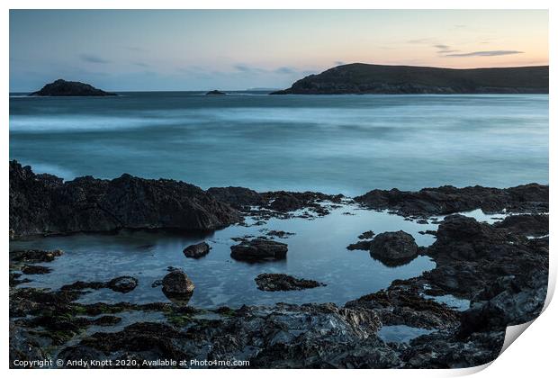 West Pentire rocks at dawn Print by Andy Knott
