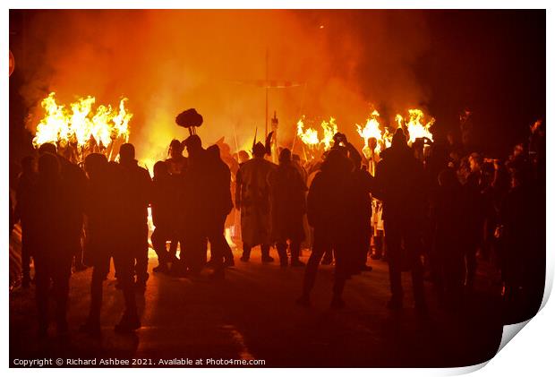 Torches lit at Up Helly Aa Print by Richard Ashbee