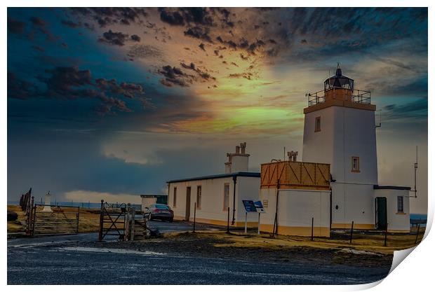 Sunset at Eshaness lighthouse Shetland Print by Richard Ashbee