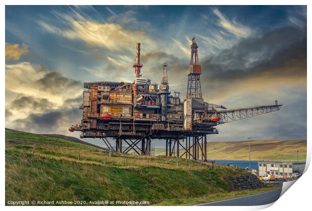 Ninian's Oil rig, Shetland Print by Richard Ashbee