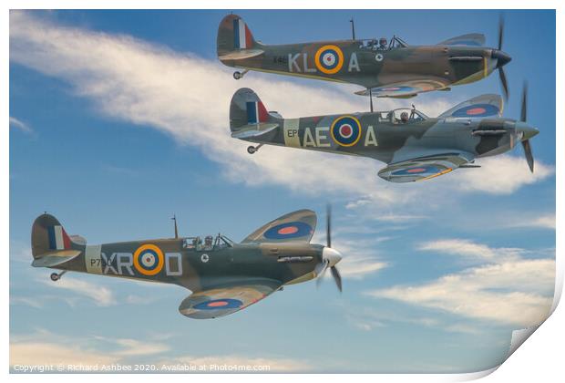 A trio of WW2 RAF Spitfires Print by Richard Ashbee