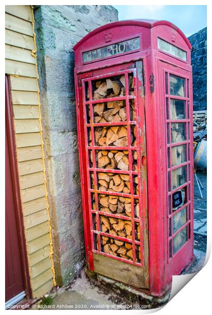 Red telephone box store in Lerwick Shetland Print by Richard Ashbee