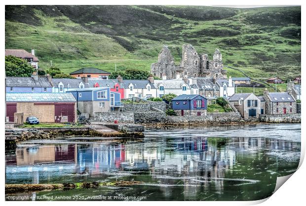 Scalloway castle  seafront reflections, Shetland Print by Richard Ashbee
