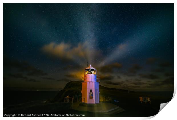 Star filled sky at Sumburgh  Head Shetland Print by Richard Ashbee