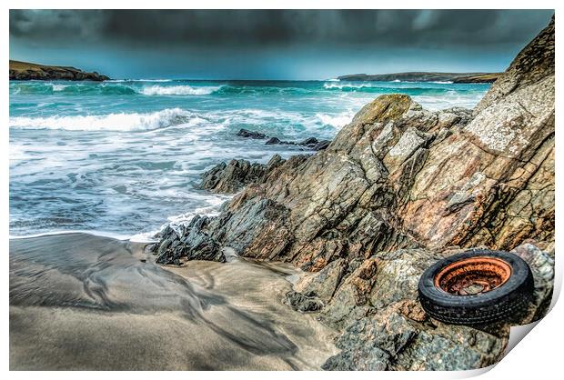 Tyre on the beach Scousburgh Shetland Print by Richard Ashbee