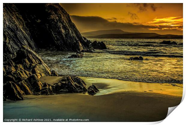 Sunset over St Ninian's Beach Shetland Print by Richard Ashbee