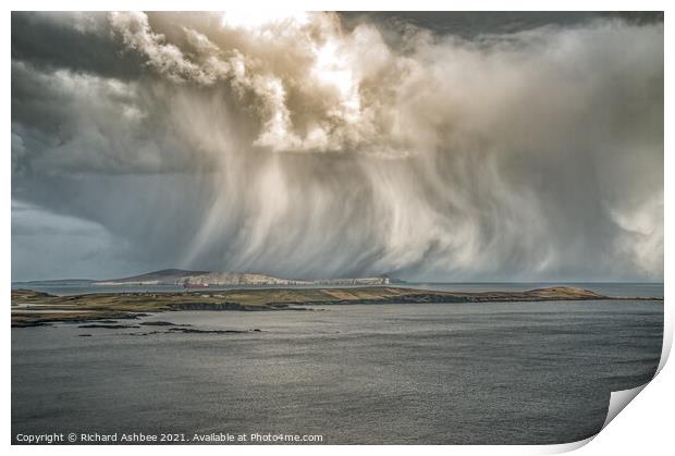 Dramatic storm clouds over Bressay Shetland  Print by Richard Ashbee