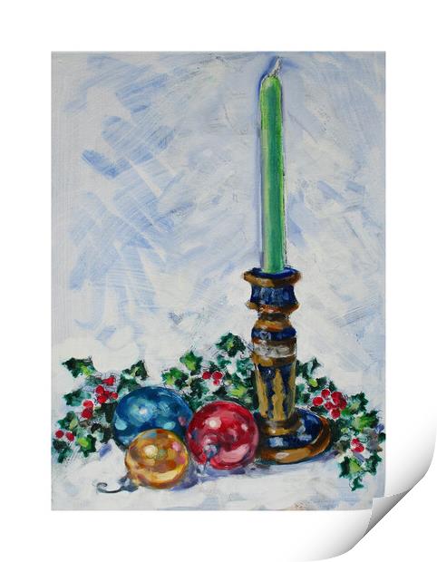 Holiday Candle with Ornaments and Holly Print by Thomas Dans