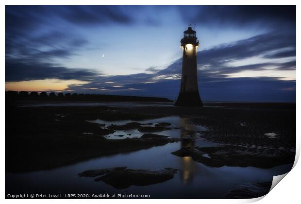 Fort Perch Rock Lighthouse, New Brighton at Dusk Print by Peter Lovatt  LRPS