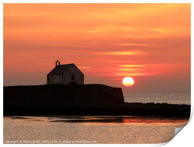 St Cwyfan's Church at sunset, Anglesey Print by Peter Lovatt  LRPS