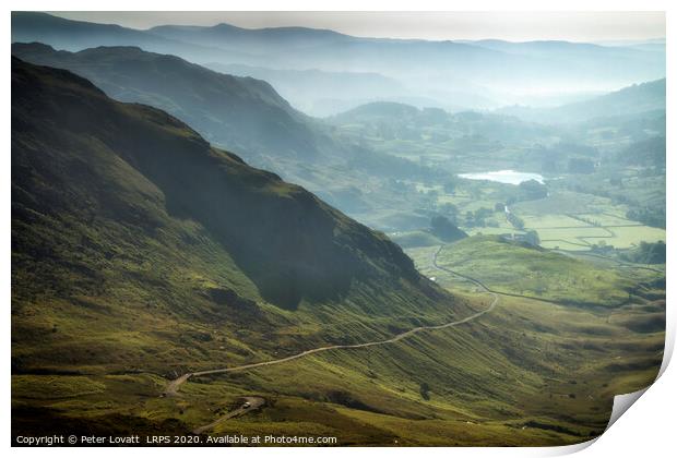 Wrynose Pass and Little Langdale Tarn Print by Peter Lovatt  LRPS