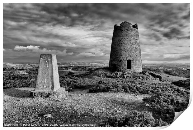 Trig point and old Mill, Parys Mountain, Anglesey Print by Peter Lovatt  LRPS