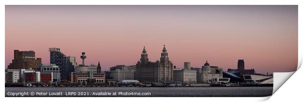Panoramic Evening image of Liverpool Waterfront Print by Peter Lovatt  LRPS