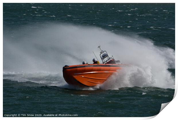 Beaumaris lifeboat with big spray Print by Tim Snow