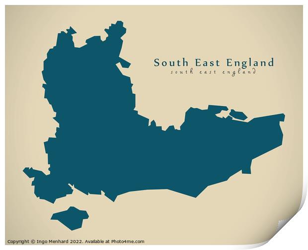 Modern Map - South East England UK design Print by Ingo Menhard