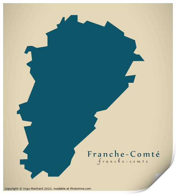 Modern Map - Franche Comte FR France Print by Ingo Menhard