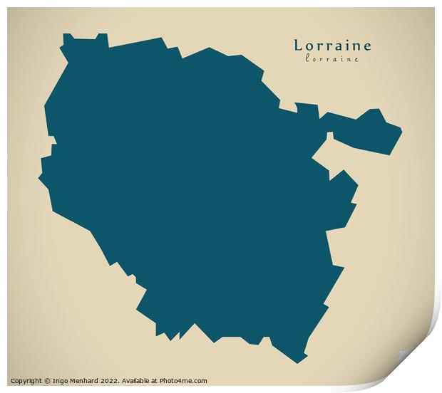 Modern Map - Lorraine FR France Print by Ingo Menhard
