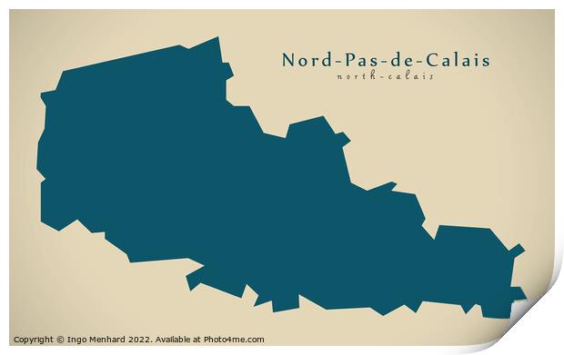 Modern Map - Nord Pas de Calais FR France Print by Ingo Menhard