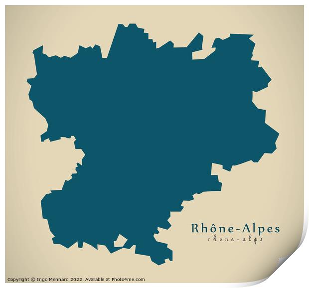 Modern Map - Rhone Alpes FR France Print by Ingo Menhard