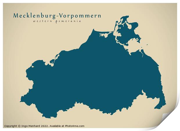 Modern Map - Mecklenburg-Vorpommern DE Print by Ingo Menhard