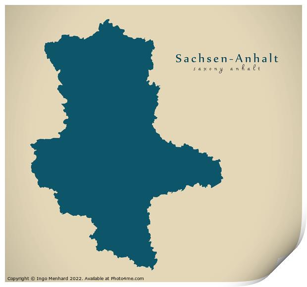 Modern Map - Sachsen-Anhalt DE Print by Ingo Menhard
