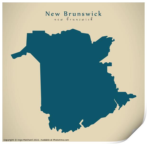 Modern Map - New Brunswick CA Print by Ingo Menhard