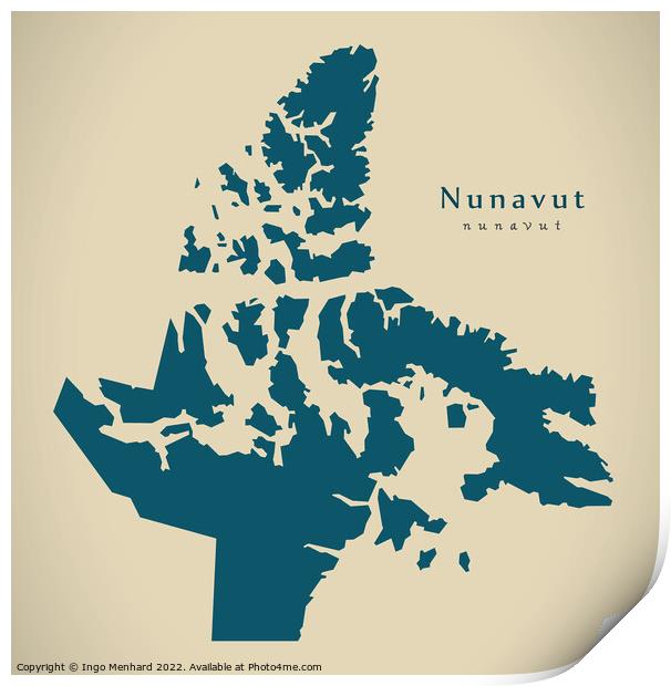 Modern Map - Nunavut CA Print by Ingo Menhard