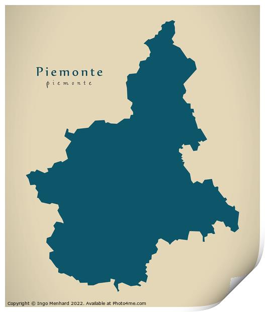 Modern Map - Piemonte IT Italy Print by Ingo Menhard