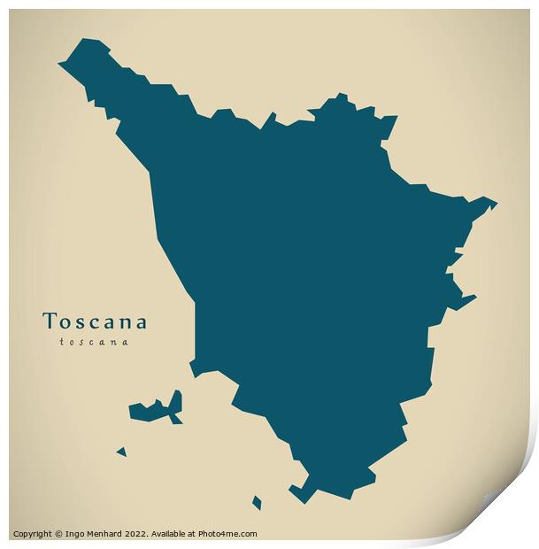 Modern Map - Toscana IT Italy Print by Ingo Menhard