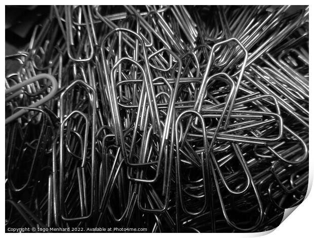 Closeup shot of nickel-plated paper clips Print by Ingo Menhard