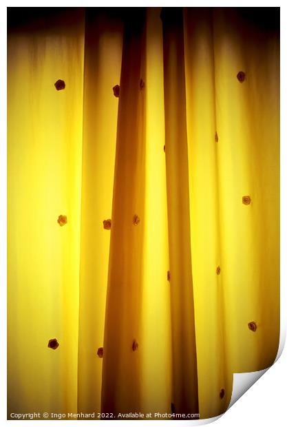 Yellow shining curtain with roses on it Print by Ingo Menhard
