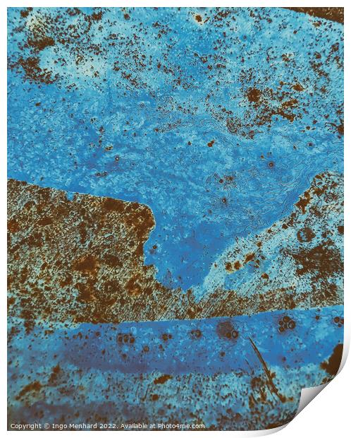 Vertical shot of an old rusty background colored in blue Print by Ingo Menhard